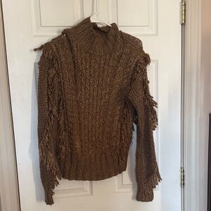 Express Brown Turtleneck Sweater with Fringe
